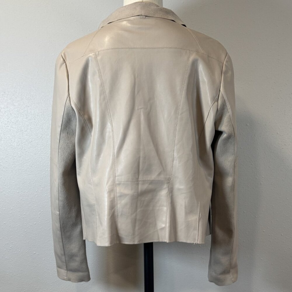 Bagatelle Womens Size L Beige Faux Leather Draped Jacket Open Front Long Sleeve - Picture 4 of 16